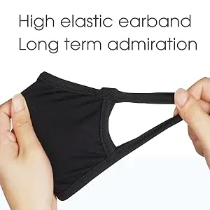 Bio-th Cloth Face Masks Reusable Washable - 5 Pack Black Face Masks Breathable Premium Comfort Ear loop Cotton Men Women L/XL - High Elastic Band