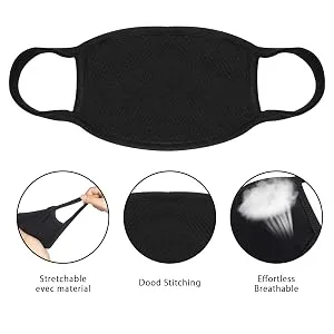 Bio-th Cloth Face Masks Reusable Washable - 5 Pack Black Face Masks Breathable Premium Comfort Ear loop Cotton Men Women L/XL - Strechable & breathable