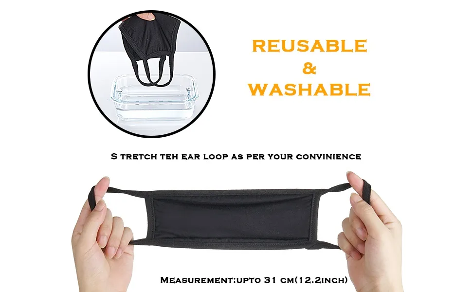 Bio-th Cloth Face Masks Reusable Washable - 5 Pack Black Face Masks Breathable Premium Comfort Ear loop Cotton Men Women L/XL - Washable