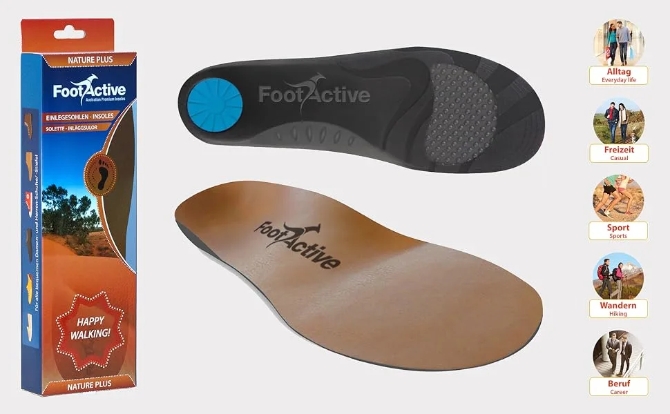 Foetactive Nature Plus - stable easy -care insoles - running comfort for feet legs and back especially with heel spur - feather -light fully sole!42/43 EU brown - FootActive Plus Nature