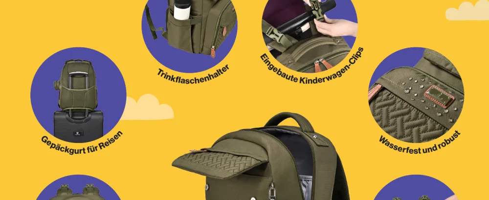 BabbleRoo Diaper Bag Backpack Large Diaper Backpack with Changing Mat Pacifier Bag & Stroller Straps Army Green - Babytasche, die Ihnen den Rücken frei hält.