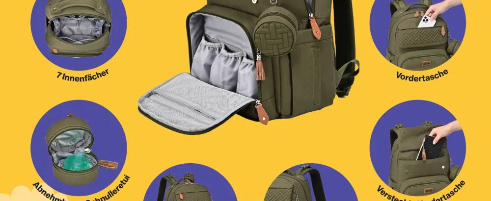 BabbleRoo Diaper Bag Backpack Large Diaper Backpack with Changing Mat Pacifier Bag & Stroller Straps Pink - Babytasche, die Ihnen den Rücken frei hält.