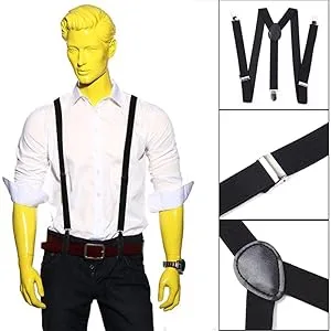 Boolavard TM Braces/Suspenders One Size Fully Adjustable Y-Shaped with Strong Clips Dark Blue - Hosenträger