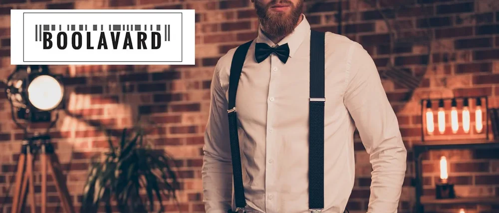 Boolavard Braces/Suspenders One Size Fully Adjustable Y-Shape with Strong Clips Black - Hosentrager
