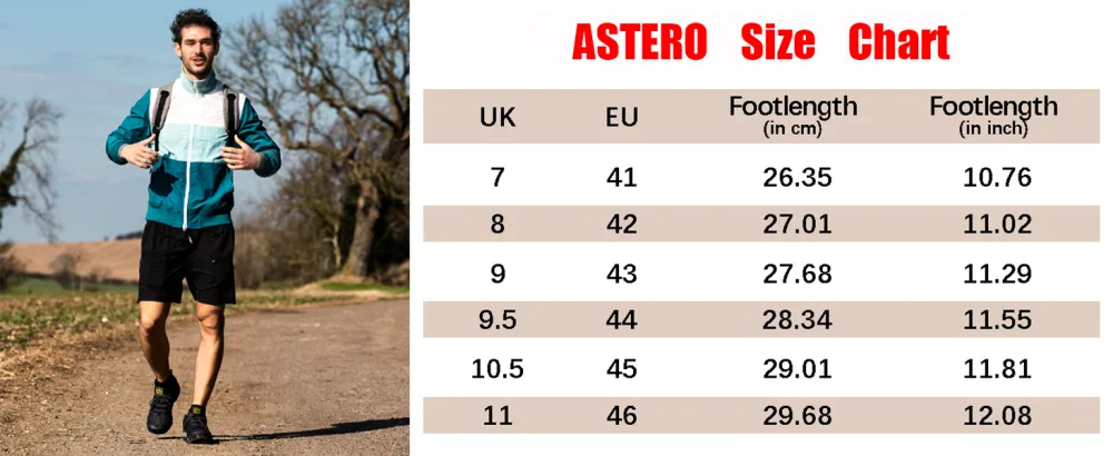 ASTERO Sneaker Men's Lightweight Hiking Shoes Size 41-46 A Black 44 EU - ASTERO