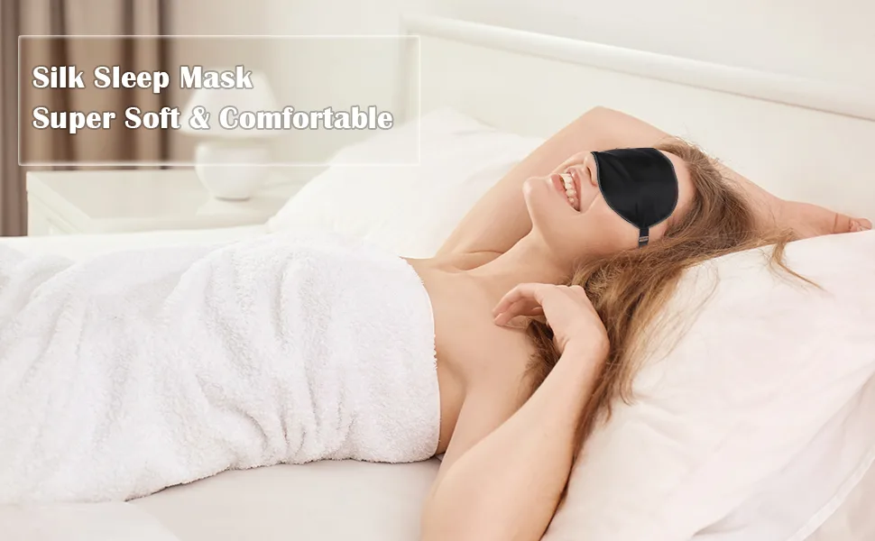 Sleep Mask, Natural Silk Eye Mask Super Smooth Blindfold Sleeping Mask by Jazzznap, Black - Eye Mask