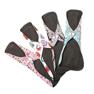 Asenappy 4 PCs Cloth Sanitary Pads Reusable X Large Cloth Menstrual Pads for Heavy Flow Night Use + Wet Bag Multicolor B - product information 3