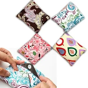 Asenappy 4 PCs Cloth Sanitary Pads Reusable X Large Cloth Menstrual Pads for Heavy Flow Night Use + Wet Bag Multicolor B - product information 5