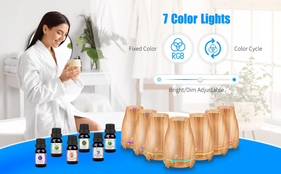 Diffuserlove Essential Oil Diffuser 200ML Ultrasonic Wood Grain Aroma Diffuser Mist Humidifiers with 7 Color LED Lights and Waterless Auto Shut-Off for Bedroom Office Room House - diffuser