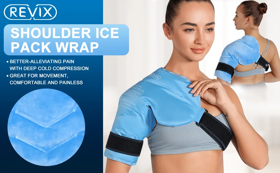 REVIX Shoulder Ice Pack for Injuries Reusable Gel Ice Wrap for Shoulder Pain Relief, Bursitis and Rotator Cuff, Cold Therapy Compression for Man and Women Blue - shoulder ice pack