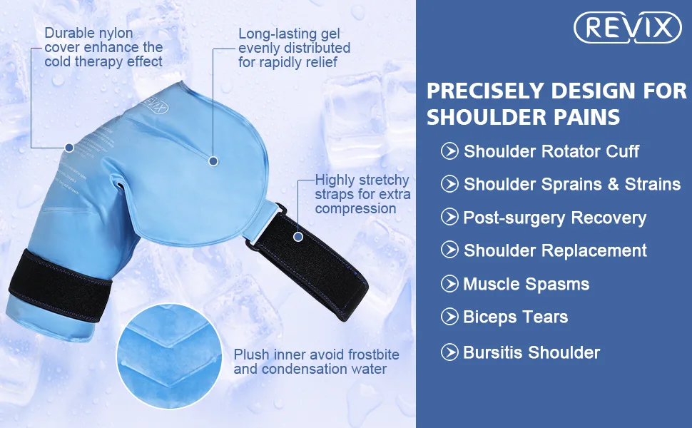 REVIX Shoulder Ice Pack for Injuries Reusable Gel Ice Wrap for Shoulder Pain Relief, Bursitis and Rotator Cuff, Cold Therapy Compression for Man and Women Blue - shoulder ice pack