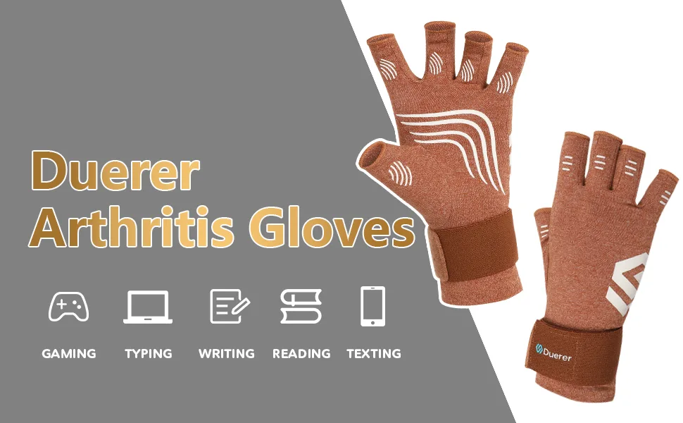 Duerer arthritis compression gloves with straps women men for RSI carpal tunnel rheumatism tendonal inflammation hand pain hand support fingerless gloves for computer brown m - duerer