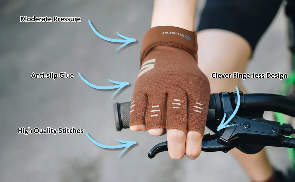 Duerer arthritis compression gloves with straps women men for RSI carpal tunnel rheumatism tendonal inflammation hand pain hand support fingerless gloves for computer brown m - duerer