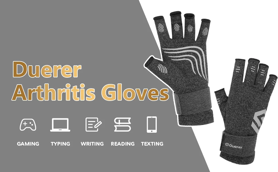 Duerer arthritis compression gloves with straps ladies men for RSI carpal tunnel rheumatism tendonal inflammation hand pain hand support fingerless gloves for computer gray m - duerer