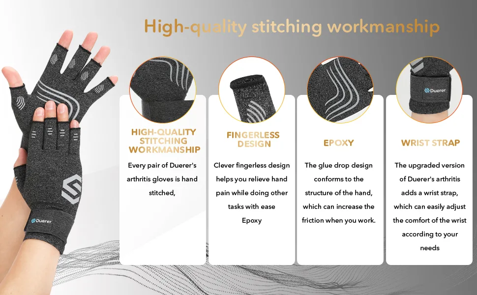 Duerer arthritis compression gloves with straps ladies men for RSI carpal tunnel rheumatism tendonal inflammation hand pain hand support fingerless gloves for computer gray m - duerer