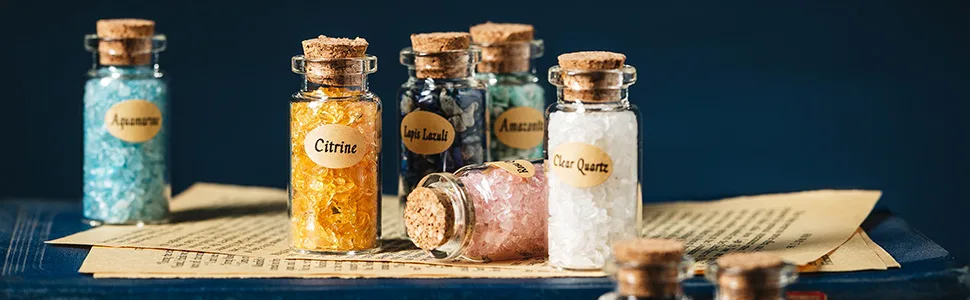 KHOCOEE 24 Gemstone Bottles Chip Crystals and Healing Stone, Chakra Healing Crystals Bottles, Wicca Gem Stones Set, Witchcraft Crystals 2 Set - 12-2-1