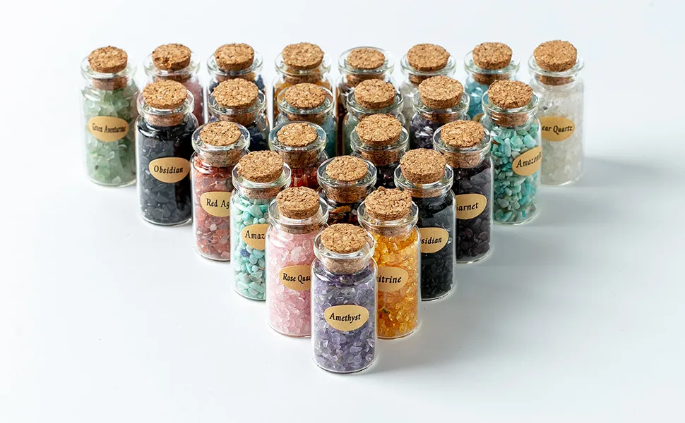 KHOCOEE 24 Gemstone Bottles Chip Crystals and Healing Stone, Chakra Healing Crystals Bottles, Wicca Gem Stones Set, Witchcraft Crystals 2 Set - product information 6