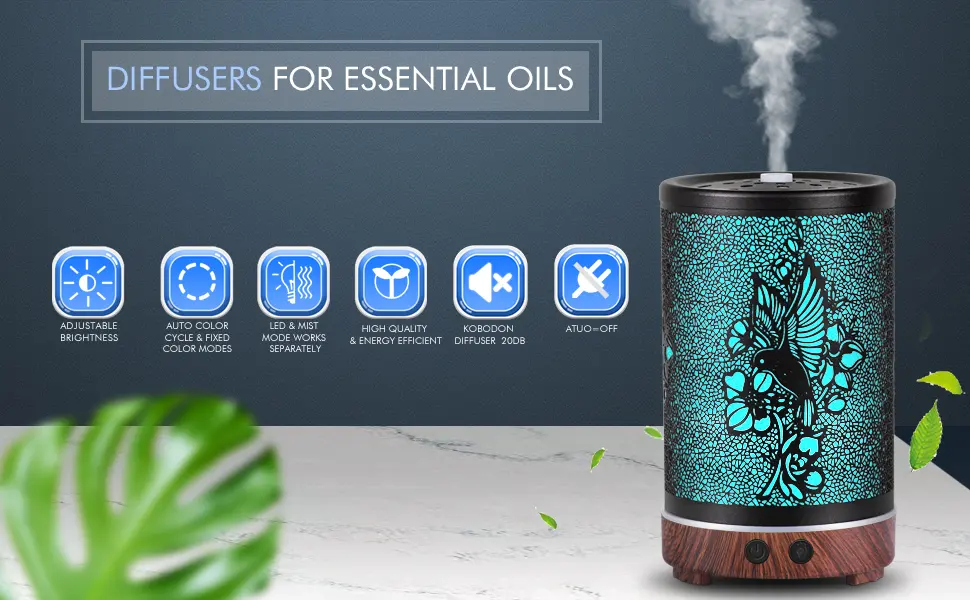 Metal Essential Oils Diffuser 200ML Aromatherapy Diffuser Cool Mist Humidifier with 7 Colors Lights Waterless Auto Off Air Diffusers for Home Office Room Bedroom (Dragonfly) 01_dragonfly - 200ML diffuser