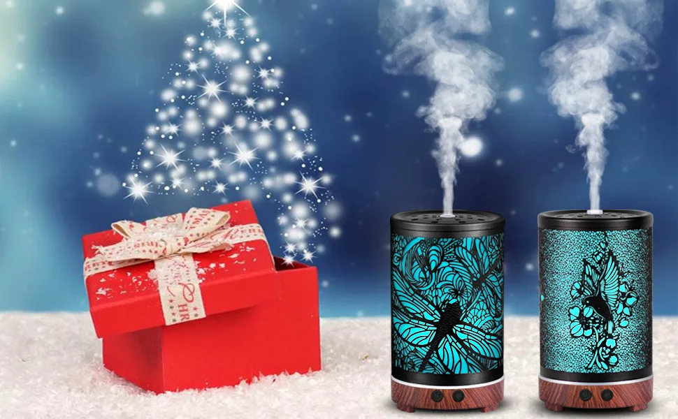 Metal Essential Oils Diffuser 200ML Aromatherapy Diffuser Cool Mist Humidifier with 7 Colors Lights Waterless Auto Off Air Diffusers for Home Office Room Bedroom (Dragonfly) 01_dragonfly - Christmas Gifts