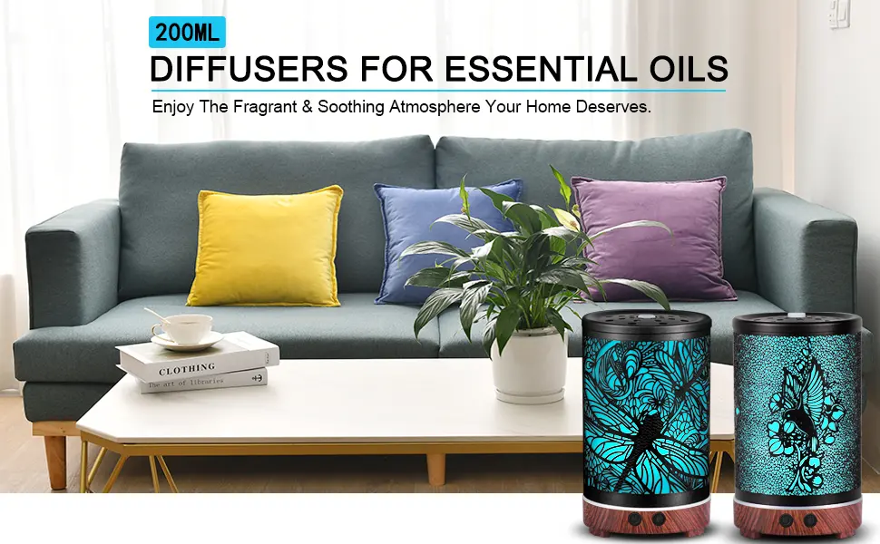 Metal Essential Oils Diffuser 200ML Aromatherapy Diffuser Cool Mist Humidifier with 7 Colors Lights Waterless Auto Off Air Diffusers for Home Office Room Bedroom (Dragonfly) 01_dragonfly - diffusers for essential oils