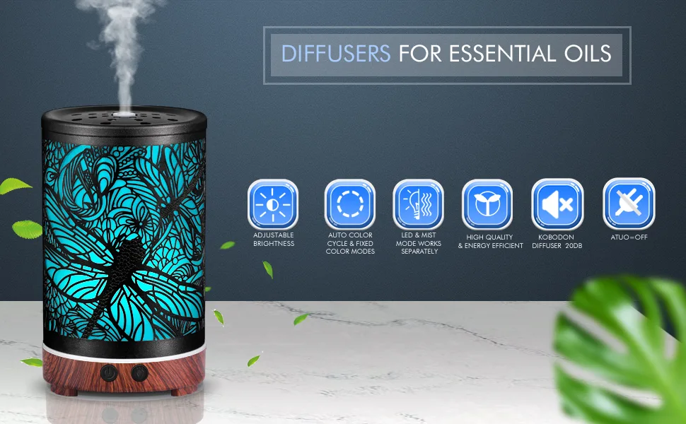 Metal Essential Oils Diffuser 200ML Aromatherapy Diffuser Cool Mist Humidifier with 7 Colors Lights Waterless Auto Off Air Diffusers for Home Office Room Bedroom (Dragonfly) 01_dragonfly - diffusers for essential oils