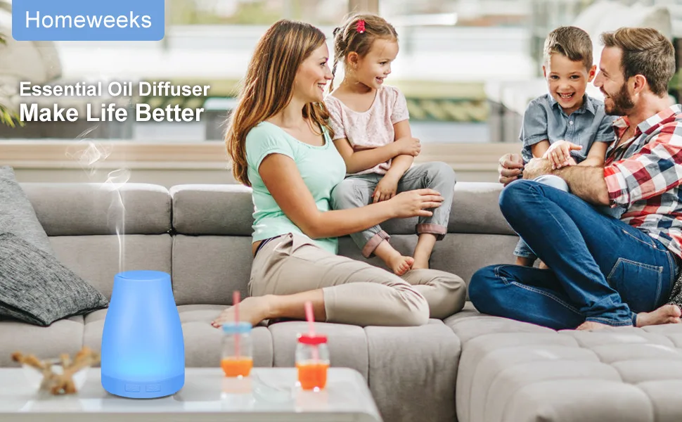 Diffuser, Homeweeks 300ml Colorful Essential Oil Diffuser with Adjustable Mist Mode, Cool Mist Air Auto Off Aroma Diffuser for Bedroom/Office/Trip (300 ML 1 Pack) - diffuser