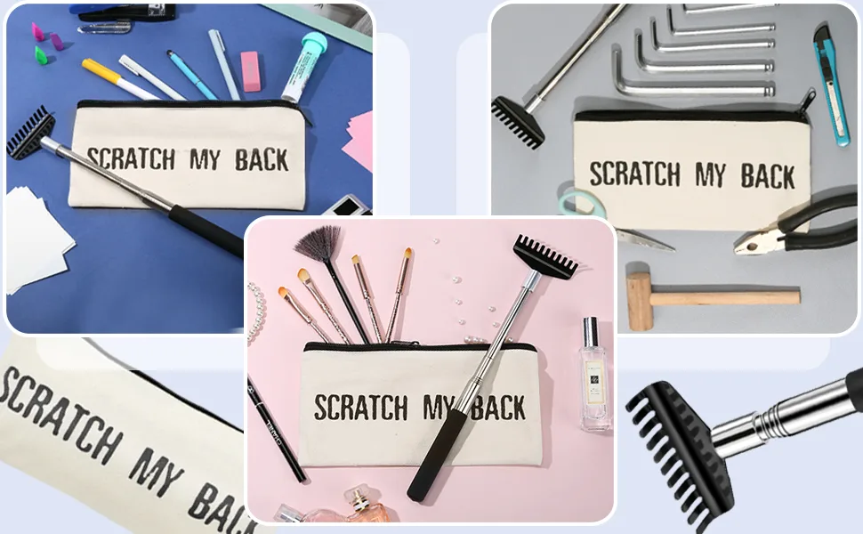 3PC-Pack Extendable Back Scratcher, Oversized Metal Stainless Steel Telescoping Back Scratchers for Men Women Adults with Scratch My Back Unique Canvas Zipper Bag - back scratcher extendable