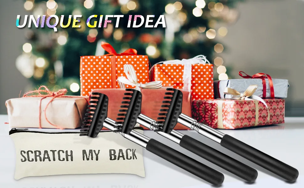 3PC-Pack Extendable Back Scratcher, Oversized Metal Stainless Steel Telescoping Back Scratchers for Men Women Adults with Scratch My Back Unique Canvas Zipper Bag - back scratchers