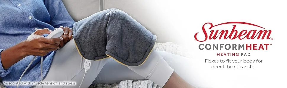 Sunbeam Heating Pad, ConformHeat Lightly Weighted Conforming Heating Pad, 14-Inch x 14-Inch, Xpressheat Technology, 3 Temperature Settings, Beeswax/Gray, 1 Count - Sunbeam