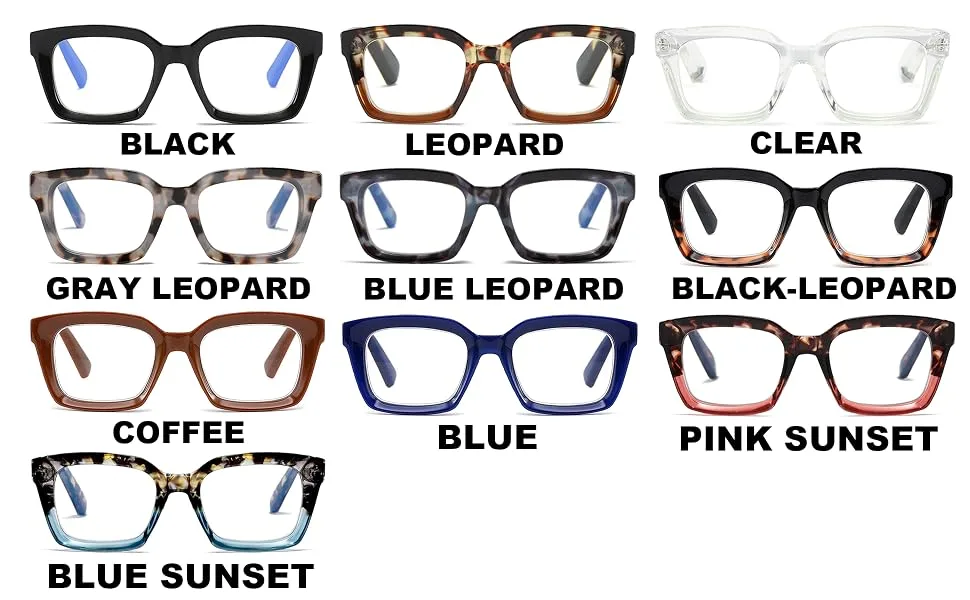 3 Pack Oversize Square Design Reading Glasses for Women, Blue Light Blocking Computer Reader Black&leopard&transparent 1.25 x - Test 1