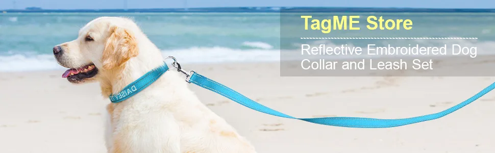 Tagme dog collar and leash personalized reflective dog collar with 1.5m double -sided reflective dog leash for medium -sized sky blue m (1 -pack) sky blue set - Personalisierbar Hundehalsband Mit Hundeleine