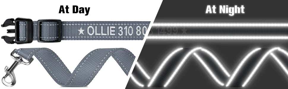 Tagme dog collar and leash personalizing reflective dog collar with 1.5m double -sided reflective dog leash for small gray s (1 -pack) gray set - Reflektierende Hundeleine