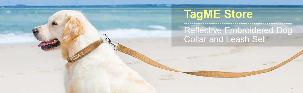 Tagme dog collar and leash personalized reflective dog collar with 1.5m double -sided reflective dog leash for medium -sized khaki m (1 Pack) khaki set - Personalisierbar Hundehalsband Mit Hundeleine