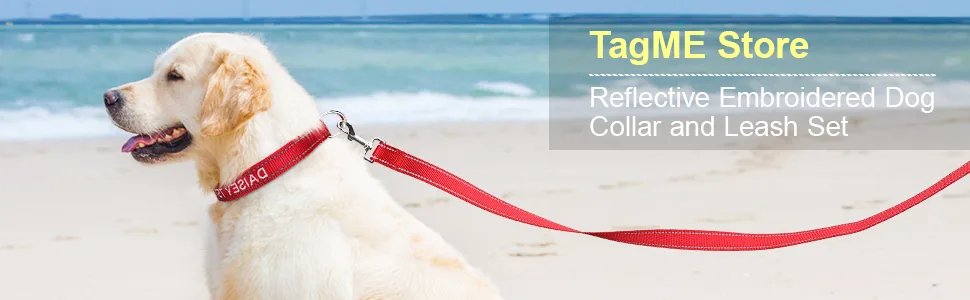 Tagme dog collar and leash personalized reflective dog collar with 1.5m double -sided reflective dog leash for medium -sized red m (1 Pack) red set - Personalisierbar Hundehalsband Mit Hundeleine