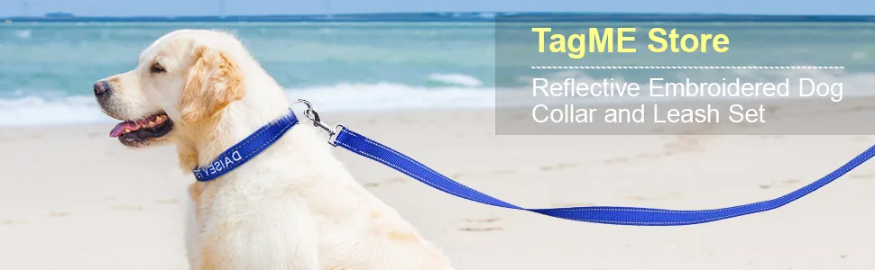 Tagme dog collar and leash personalized reflective dog collar with 1.5m double -sided reflective dog leash for medium -sized royal blue m (1 Pack) royal blue set - Personalisierbar Hundehalsband Mit Hundeleine