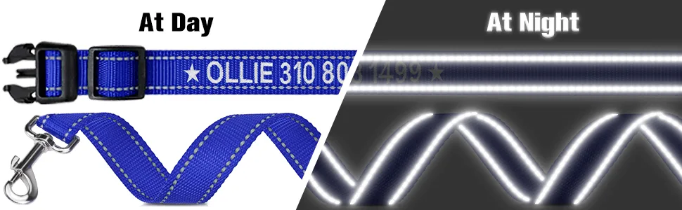 Tagme dog collar and leash personalized reflective dog collar with 1.5m double -sided reflective dog leash for small royal blue s (1 -pack) royal blue set - Reflektierende Hundeleine