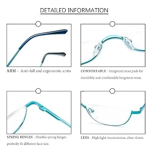KoKoBin Half Reading Glasses,2 Pack Half Rim Metal Frame Glasses Spring Hinge Readers with Leather Pouch for Men and Women (Blue+Pink,2.00) Blue&pink 2.0 x - product information 5
