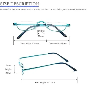 KoKoBin Half Reading Glasses,2 Pack Half Rim Metal Frame Glasses Spring Hinge Readers with Leather Pouch for Men and Women (Blue+Pink,2.00) Blue&pink 2.0 x - product information 6