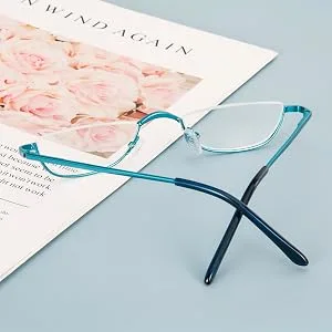 KoKoBin Half Reading Glasses,2 Pack Half Rim Metal Frame Glasses Spring Hinge Readers with Leather Pouch for Men and Women (Blue+Pink,2.00) Blue&pink 2.0 x - product information 8