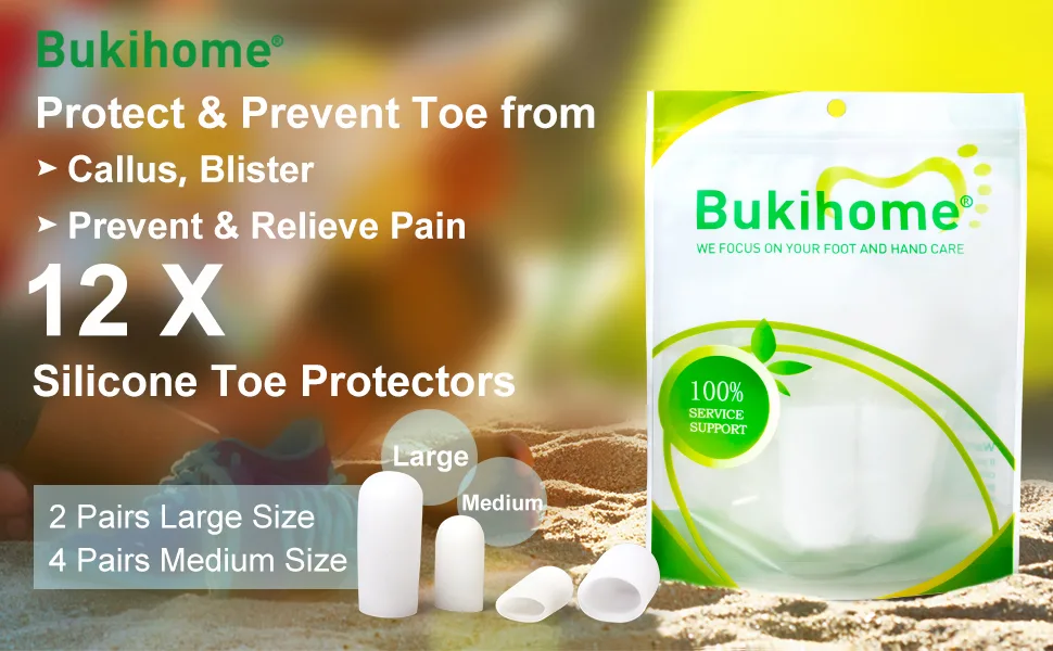 Bukihome 12 PCS Toe Protectors, Silicone Toe Caps to Cushion Toe Blister, Corn, Callus, Great for Running, Walking, Stop Toe Pain - product information 2