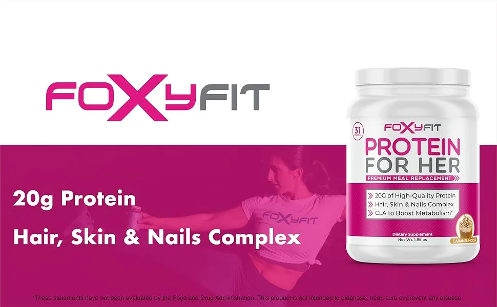 FoxyFit Protein for Her, Double Chocolate Whey Protein Powder with CLA and Biotin for a Healthy Glow (1.85 lbs) - protein for her header