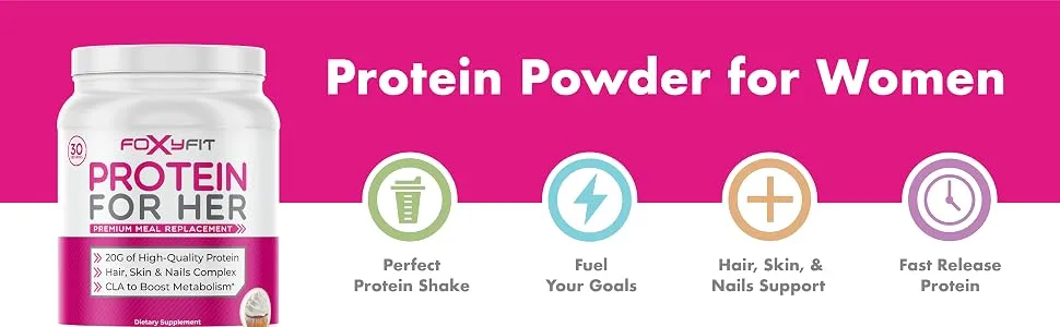 FoxyFit Protein for Her, Double Chocolate Whey Protein Powder with CLA and Biotin for a Healthy Glow (1.85 lbs) - protein for her icons