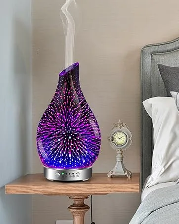 MAXWINER Essential Oil Diffuser Ultrasonic 3D Glass Aromatherapy Diffuser, Auto Shut-Off, Timer Setting, 7 Colors LED Lights Changing for Home, Office, Spa 120ml 3d Firework - diffuser