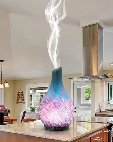 MAXWINER Essential Oil Diffuser Ultrasonic 3D Glass Aromatherapy Diffuser, Auto Shut-Off, Timer Setting, 7 Colors LED Lights Changing for Home, Office, Spa 120ml 3d Firework - leopard