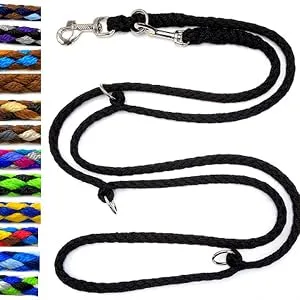 Dogeline Double leash Practice line for medium dogs up to 45 kg over 39 colors very stable (2.40 m black and blue) 2.40 m black and blue - Gesamtbild