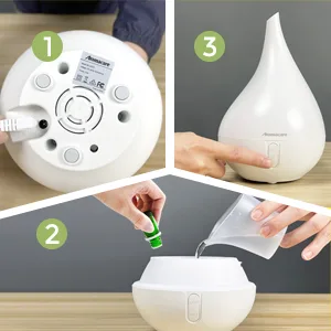 Aromacare Essential Oil Diffuser, Aromatherapy Diffuser for Essential Oils,250ml Cool Mist Humidifier,One Fill for 10+ Hours with Night Light 2 Mist Mode Waterless Auto-Off for Home/Office/Apartment White Set - 3steps