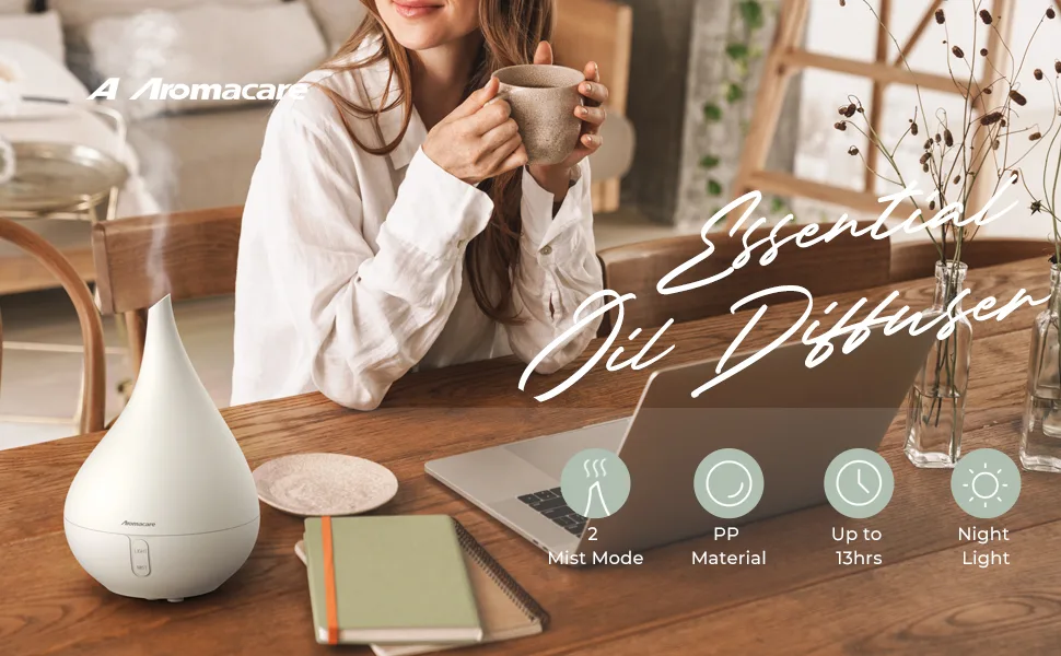 Aromacare Essential Oil Diffuser, Aromatherapy Diffuser for Essential Oils,250ml Cool Mist Humidifier,One Fill for 10+ Hours with Night Light 2 Mist Mode Waterless Auto-Off for Home/Office/Apartment White Set - product information 1