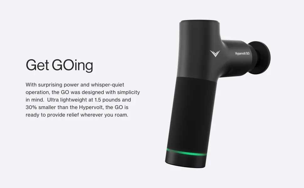 Hyperice Hypervolt GO - Deep Tissue Percussion Massage Gun - Take Pain Relief and Sore Muscle Recovery on The GO with This Surprisingly Powerful, Whisper-Quiet Portable Handheld Electric Massager. - Get GOing