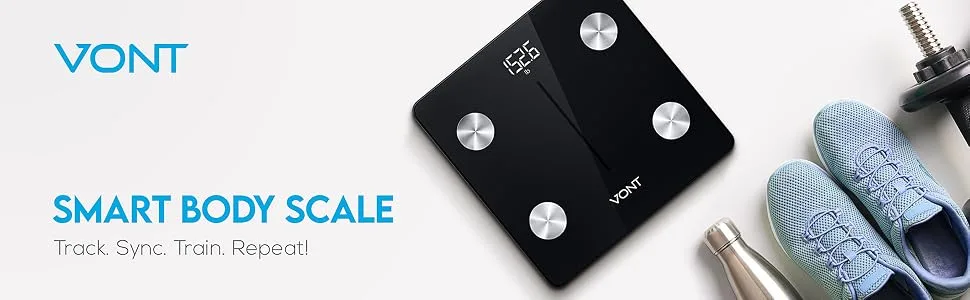 Vont Smart Scale, Wireless Body Fat Scale, Weight Scale, BMI Digital Bathroom Scale, Precise Bluetooth Scale for Weight Loss & Body Weight, 13 Measurements, LCD Backlight Display, 400 lbs (Black) - Smart Body Scale