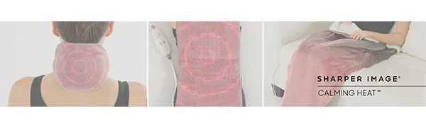 Calming Heat Neck Wrap by Sharper Image Personal Electric Neck Heating Pad with Vibrations, 3 Heat & 3 Vibration Settings- 9 Relaxing Combinations Neck Wrap- 9 Combos - Calming Heat Banner